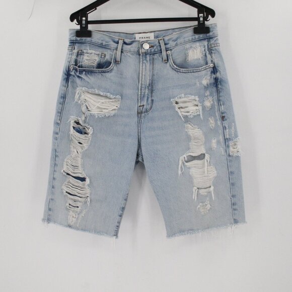 frame jean shorts womens 29 11" le vintage bermuda destroyed cotton blend frayed - Picture 1 of 9